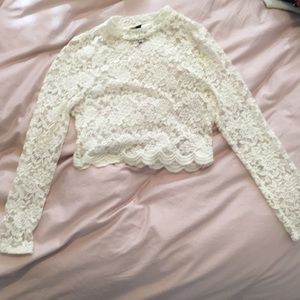 White long sleeve lace crop top